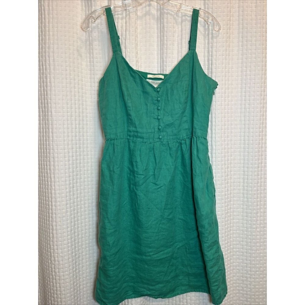 Cynthia Rowley 100% Linen Green Sun Dress Women’s Size 8 Side Zipper Pockets
